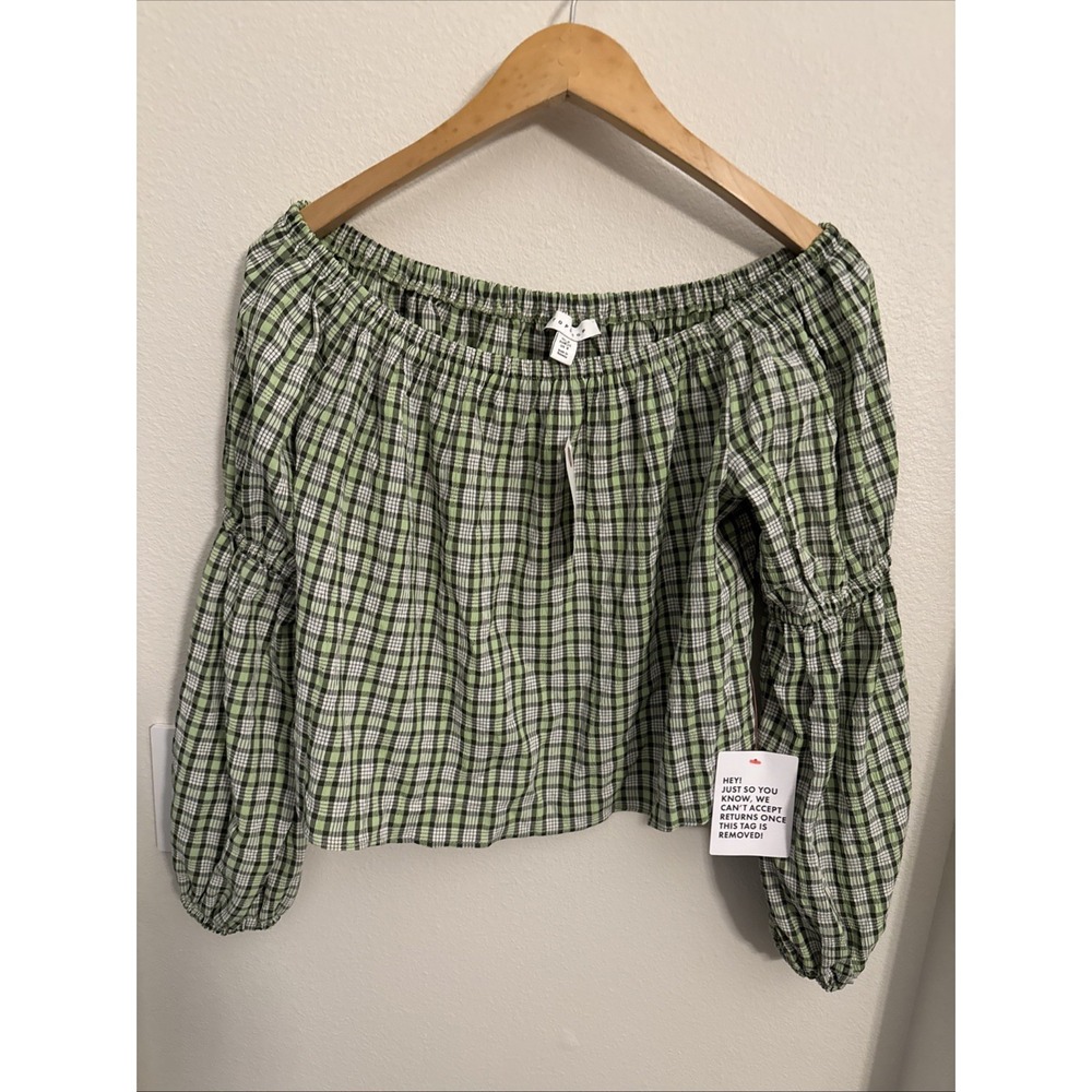 Top‎ Shop Green Plaid Off-Shoulder Women's Top Size 4 New 59.99
